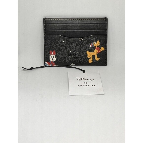 Coach CN032 Disney X Coach Slim ID Card Case With Holiday Print Black Multi NWT - Picture 1 of 9